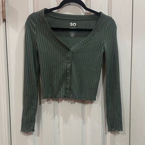 NWOT SO Olive Ribbed Button-Down Shirt size 10/12